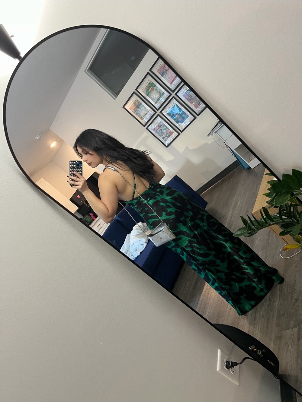 Forever 21 Green and Black Satin Slip Dress with Lace Bodice - Picture 2 of 4